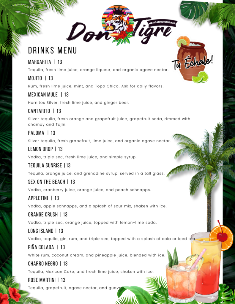 Don Tigre Locust Point Drink Menu